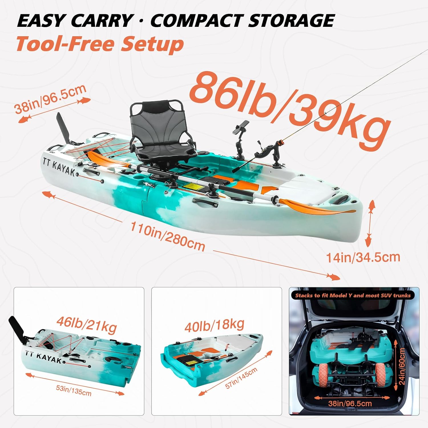 Modular Fishing Kayak with Car – обзор и цена Fishing Kayak Cart